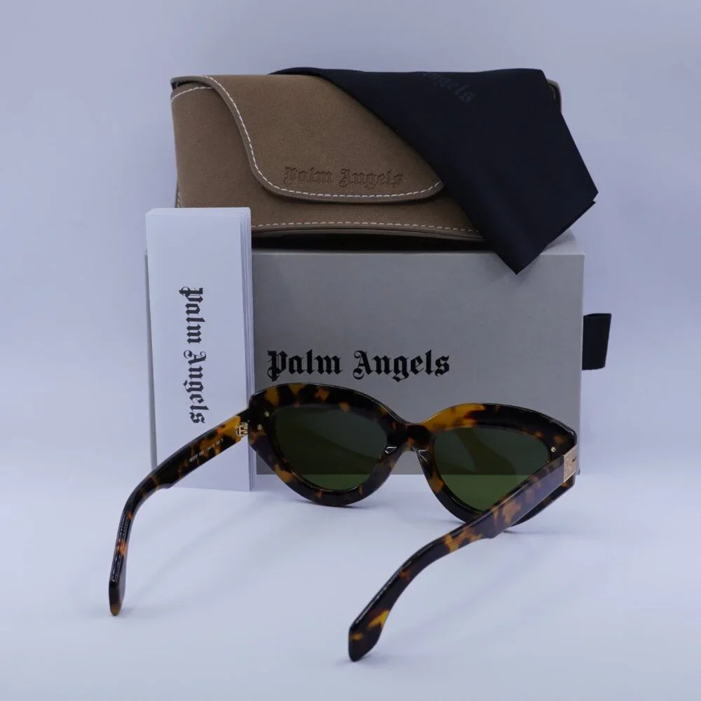 Palm Angels PERI10F MIRACLE 6055 Sunglasses Havana Cat Eye Frame, Green Lenses